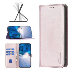 Кожен калъф тип портмоне марка BINFEN COLOR за Motorola Edge 40 5G - перлено розов