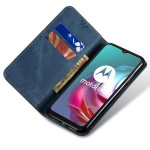 Калъф страничен флип от кожа и текстил за Motorola Moto G04/G24 - тъмно син - 1 Калъф страничен флип от кожа и текстил за Motorola Moto G04/G24 - тъмно син - 1