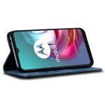 Калъф страничен флип от кожа и текстил за Motorola Moto G04/G24 - тъмно син - 0 Калъф страничен флип от кожа и текстил за Motorola Moto G04/G24 - тъмно син - 0