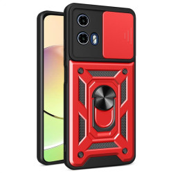 Хибриден гръб със стойка и слайдер за камера за Motorola Moto G04/G24 - червен
