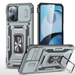Хибриден гръб със стойка и слайдер за камера за Motorola Moto G14 - бял