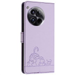 Кожен калъф тип портмоне с коте за OnePlus 12 - лилав - 1 Кожен калъф тип портмоне с коте за OnePlus 12 - лилав - 1