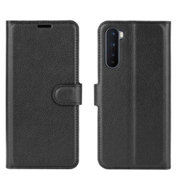 Кожен калъф тип портмоне за OnePlus Nord - черен