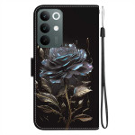 Кожен калъф тип портмоне за Realme C100 5G - черна роза - 2 Кожен калъф тип портмоне за Realme C100 5G - черна роза - 2