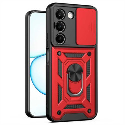 Хибриден гръб със стойка и слайдър за камера за Realme C100 5G - червен