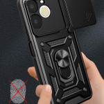 Хибриден гръб с кръгла стойка и слайдър за камера за Realme Note 70T - черен - 2