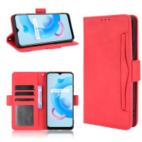 Кожен калъф тип портмоне с магнитна закопчалка за Realme C11 2021 - червен