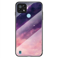 Силиконов кейс със стъклен гръб за Realme C21 - лилави облаци