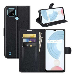 Кожен калъф тип портмоне за Realme C21 - черен