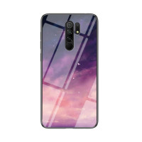 Силиконов кейс със стъклен гръб за Xiaomi Redmi 9 - лилави облаци