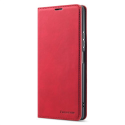 Кожен калъф страничен flip марка FORWENW за Xiaomi Redmi Note 10 Pro – червен