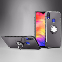 Хибриден гръб с кръгла стойка за Xiaomi Redmi Note 7 - тъмно сив