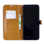 Калъф страничен флип от кожа и текстил за Xiaomi Redmi Note 7 - тъмно син - 3 Калъф страничен флип от кожа и текстил за Xiaomi Redmi Note 7 - тъмно син - 3