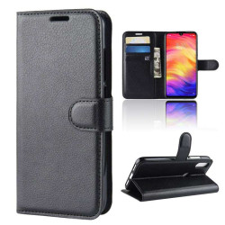 Кожен калъф тип портмоне за Xiaomi Redmi Note 7 - черен
