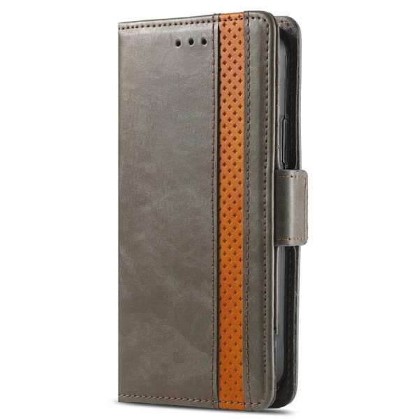 Кожен калъф тип портмоне за Xiaomi Redmi Note 9 Pro - сив с лента Кожен калъф тип портмоне за Xiaomi Redmi Note 9 Pro - сив с лента