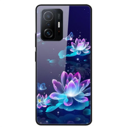 Силиконов кейс със стъклен гръб за Xiaomi 11T 5G/11T Pro - лилави цветя