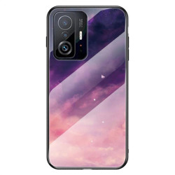Силиконов кейс със стъклен гръб за Xiaomi 11T 5G/11T Pro - лилави облаци