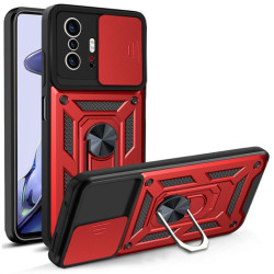 Хибриден гръб със стойка и слайдер за камера за Xiaomi 11T 5G/11T Pro - червен