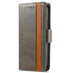 Кожен калъф тип портмоне за Xiaomi 11T 5G/11T - сив с лента