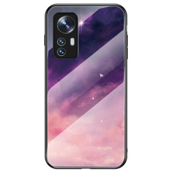 Силиконов кейс със стъклен гръб за Xiaomi 12 - лилави облаци