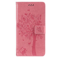 Кожен калъф тип портмоне с дърво за Xiaomi 13 Lite - розов