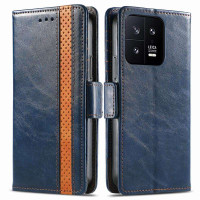 Кожен калъф тип портмоне за Xiaomi 13 - син с лента