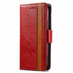 Кожен калъф тип портмоне за Xiaomi 13 Pro - червен с лента