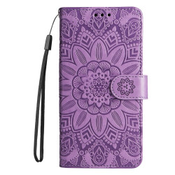 Кожен калъф тип портмоне с цветя за Xiaomi Redmi Note 12 Pro 5G - лилав