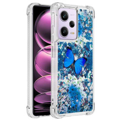 Силиконов гръб с течност с брокат за Xiaomi Redmi Note 12 Pro 5G - синя пеперуда