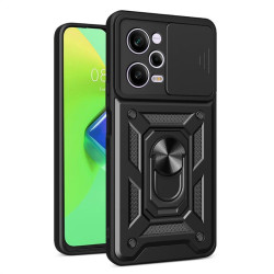 Хибриден гръб със стойка и слайдер за камера за Xiaomi Redmi Note 12 Pro 5G - черен