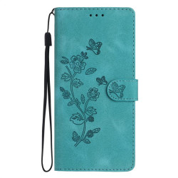 Кожен калъф тип портмоне с цветя и пеперуди за Xiaomi Redmi Note 12 5G - зелен