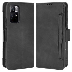Кожен калъф тип портмоне с магнитна закопчалка за POCO M4 Pro - черен