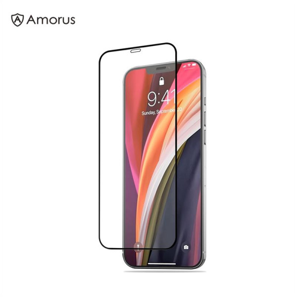 Извит 3D удароустойчив стъклен протектор за екран марка AMORUS за iPhone 12 mini - с черна рамка Извит 3D удароустойчив стъклен протектор за екран марка AMORUS за iPhone 12 mini - с черна рамка