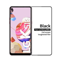 Извит 3D удароустойчив стъклен протектор покриващ целия екран за LG K51s - цвят черен