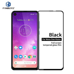 Удароустойчив стъклен протектор покриващ целия екран за Motorola One Vision - цвят черен