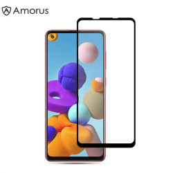 Два броя удароустойчив стъклен протектор покриващ целия екран марка AMORUS за Samsung Galaxy A21s - с черна рамка