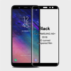 Извит 3D удароустойчив стъклен протектор покриващ целия екран за Samsung Galaxy A6 Plus - цвят черен